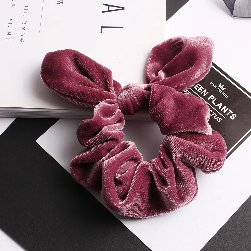 Velvet bow Hair Scrunchies Girls/Women velvet Bunny Ear Knot Bow Hair Bands Rabbit Ear Hair tie Ponytail Hair Accessories