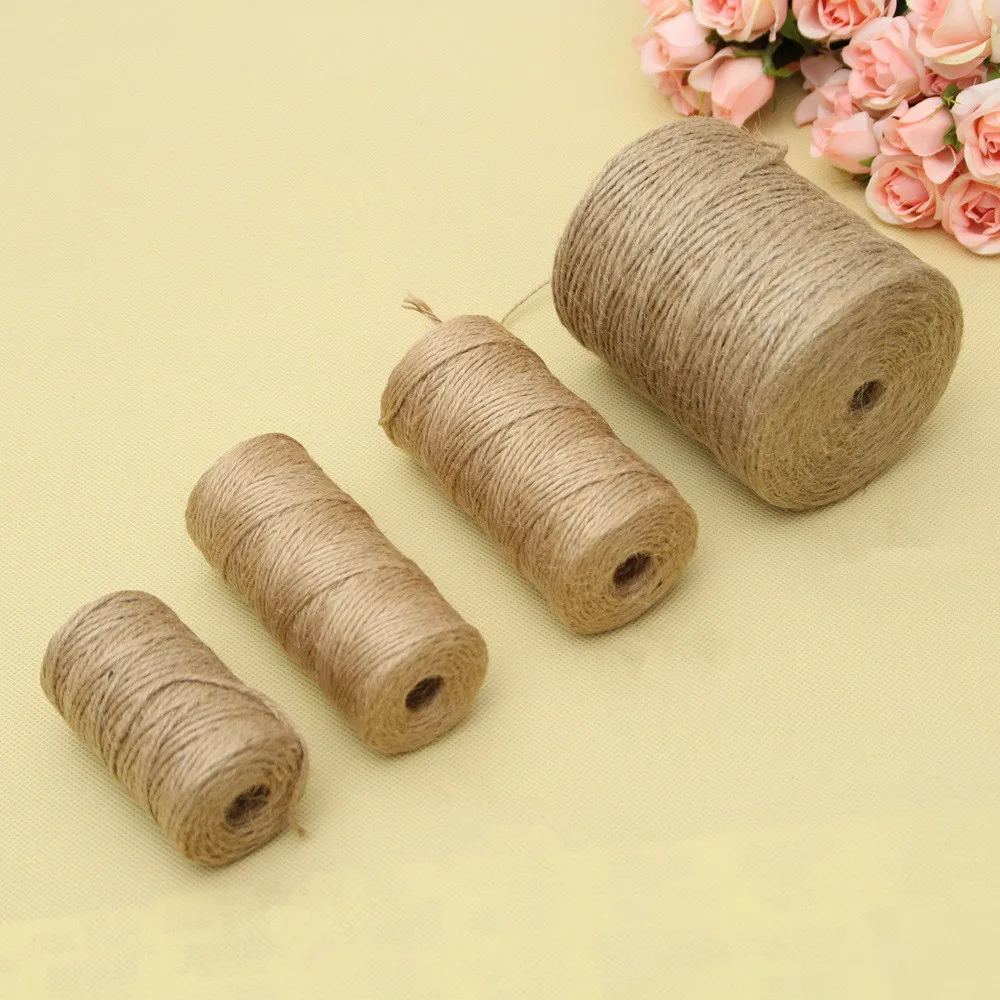 30/50/100M Natural Vintage Jute Rope Cord String Twine Burlap Ribbon Thread Crafts Sewing DIY Hemp Rope Wedding Party Decoration