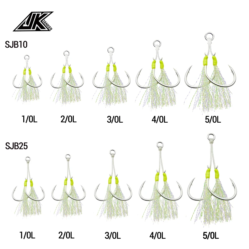 5packs Slow Jigging Twin Assist Hook Glow Saltwater Double Hooks 1/0 2/0 3/0 4/0 5/0 Fishhooks Fishing Tackle