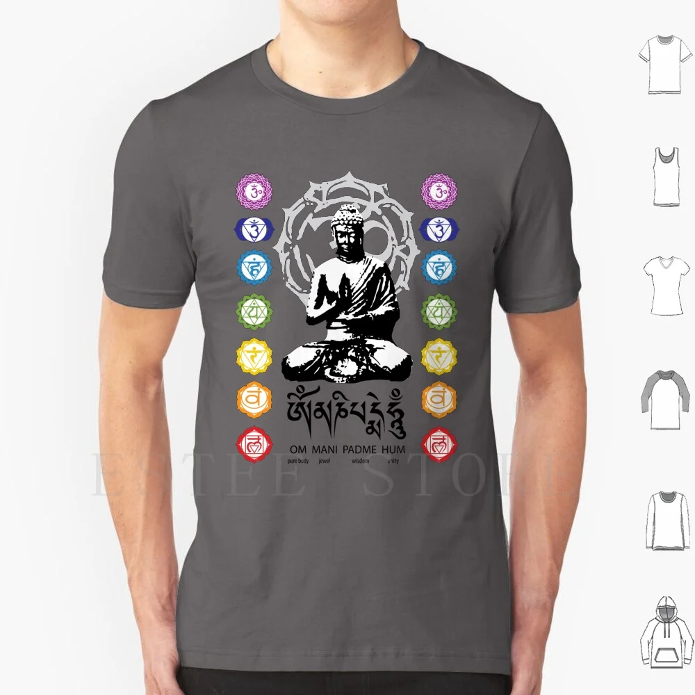 Buda, Chakras, Om Mani Padme Hum Mantra camiseta estampada algodón meditación Chakras Lotus Yoga Mandala Zen Om Buda budismo