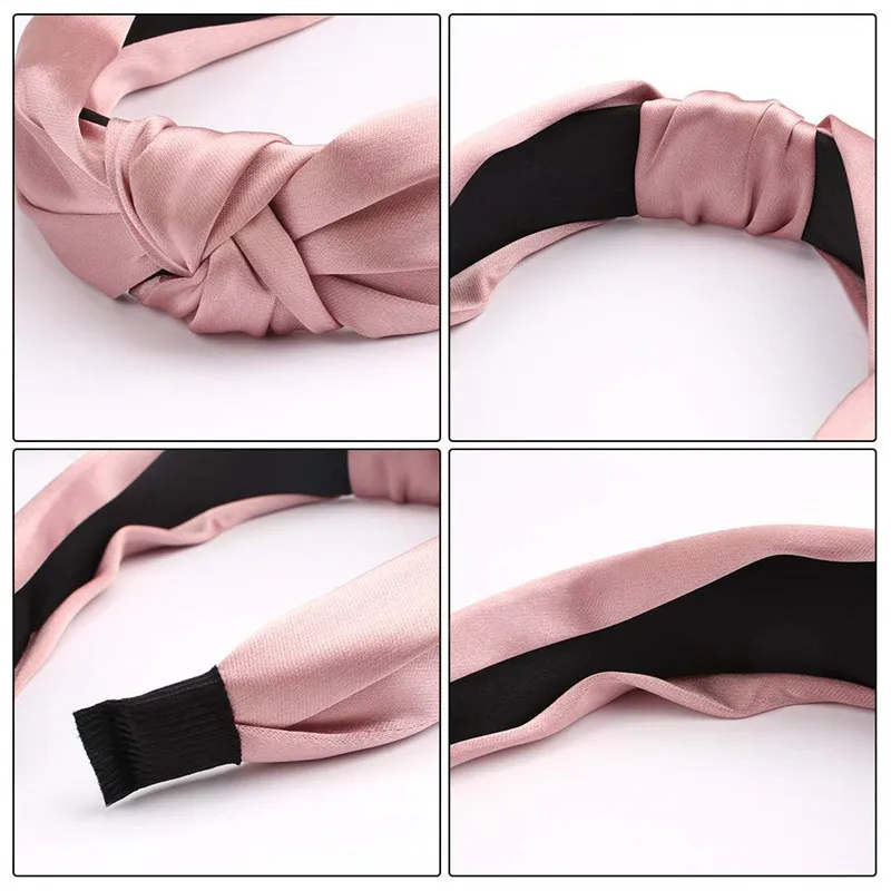 Summer Satin Headband Female Knot Hair Hoop Solid Fashion Hair Headbands Fabric Wide Hair Clip Woman Office Hair Accessories