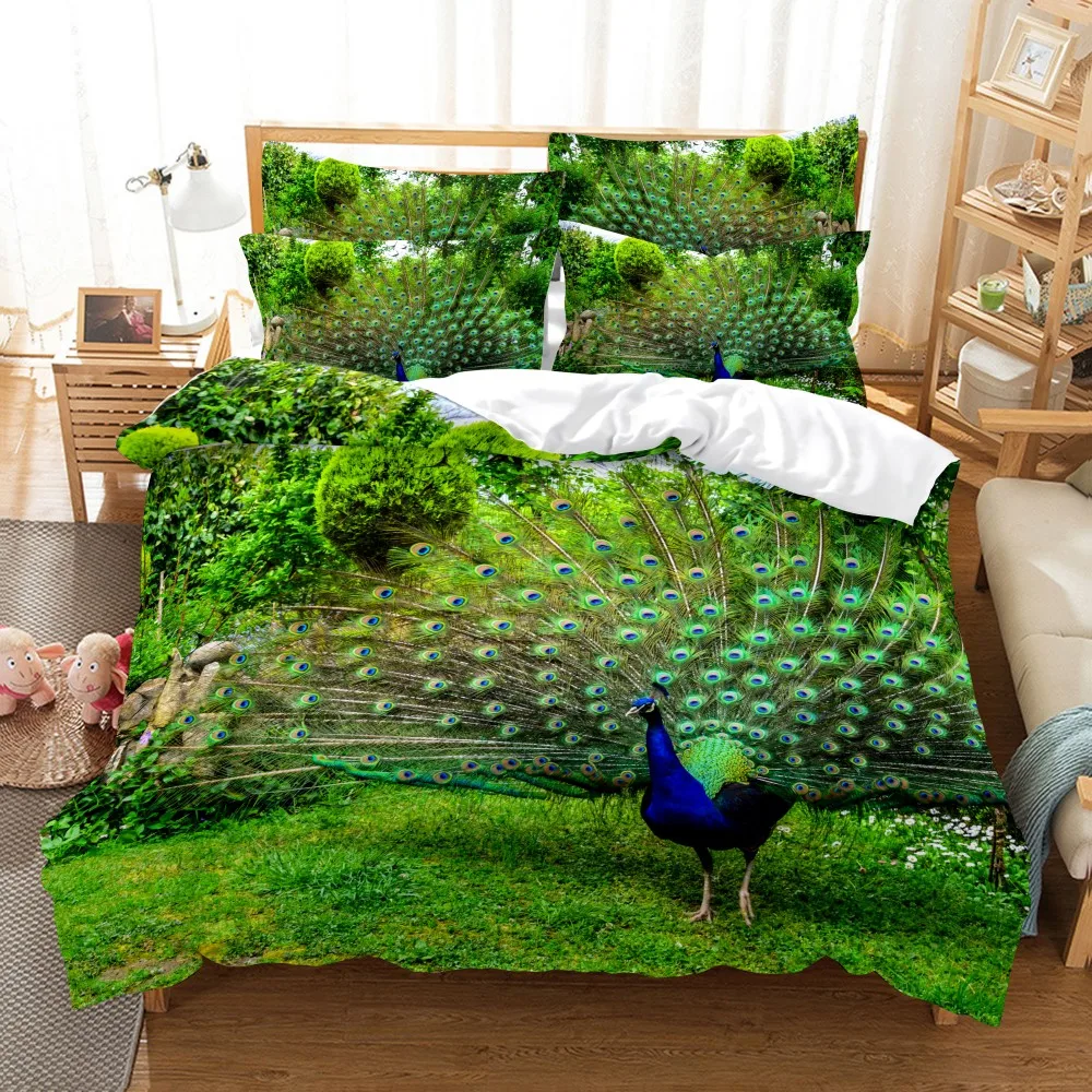 

Peacocks Bedding Set Animal Bed Linen Luxury Home Textiles Microfiber Bedclothes Tiger Lion Cotton Kid Boy Girl Bed Set