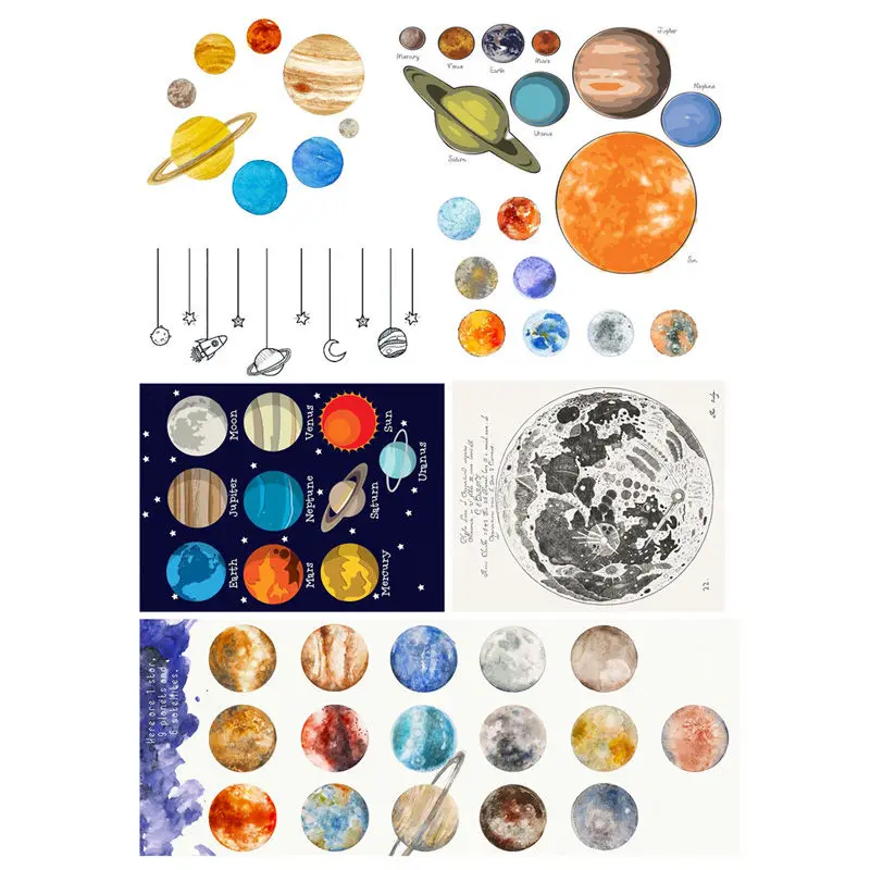 2 pcs/lot Colourful Moon Planet Cosas Kawaii Uncut Stickers Scrapbooking Stationery Washi Tape Set School Supplies