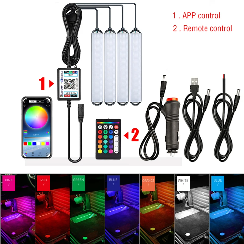 Car Led Interior Decorative Ambient Lights Backlight EL Neon Strip RGB Multiple Modes App Sound Control Auto Atmosphere Lamps