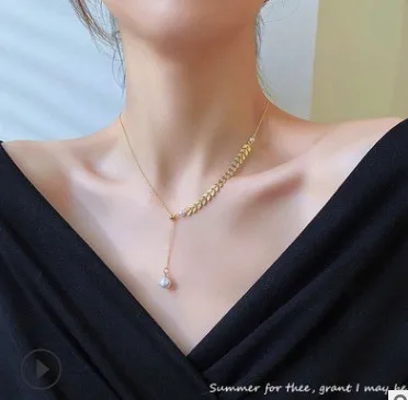 AU 750 jewelry 18k gold necklace for women rose gold chain yellow gold necklaces with pearl 45cm about  2g