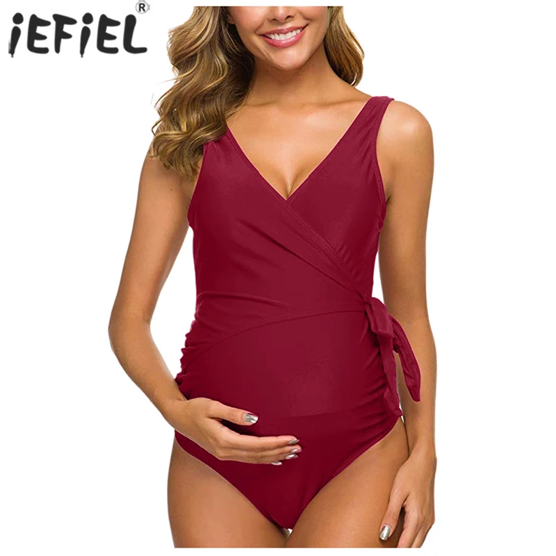 Maternity Swimwear One Piece Striped V Neck Pregnancy Monokini Swimsuit Pregnant Woman Bikini Bathing Suit Tankinis Beachwear