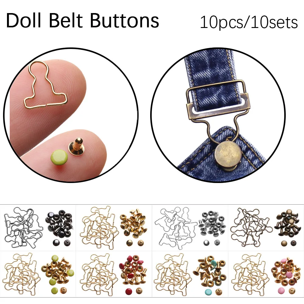 

10sets Mini Doll Belt Buttons Doll Clothes DIY Metal Buckle Fit for 1/6 Dolls Girls Doll Buckles Trousers Bag Sewing Accessories