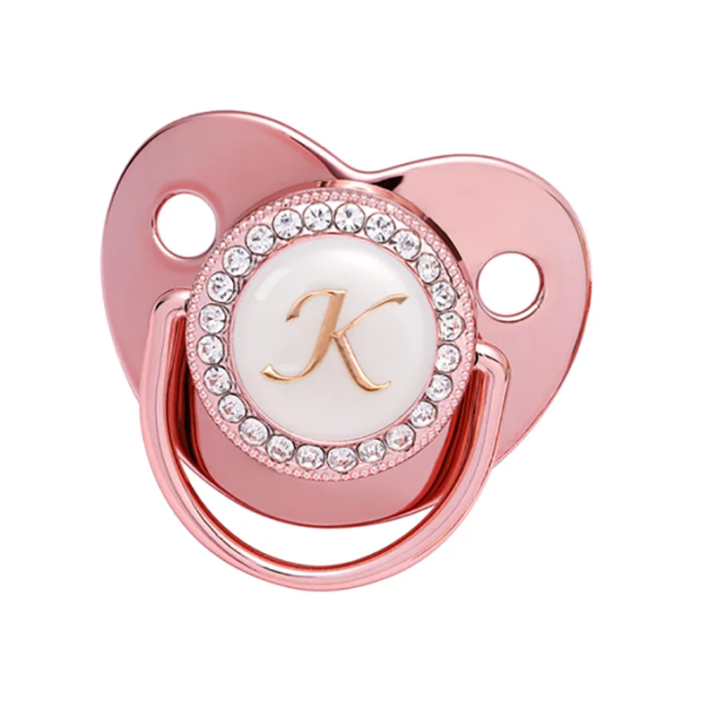 Name Initial Letters Baby Pacifier Newborn Silicone Pacifier Rose Gold Bling Infant Nipple BPA Free Baby Soother Dummy 0-24M