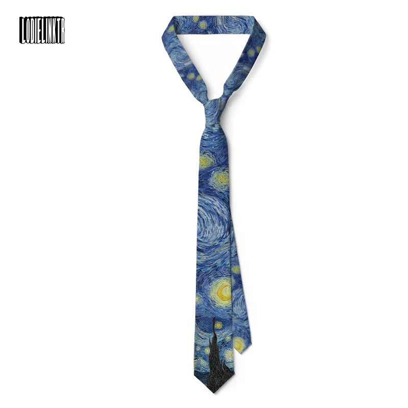 Corbata de pintura al óleo de Van Gogh para hombre, accesorio Retro divertido de 8cm de ancho, delgado, para uso diario, regalo de fiesta de boda