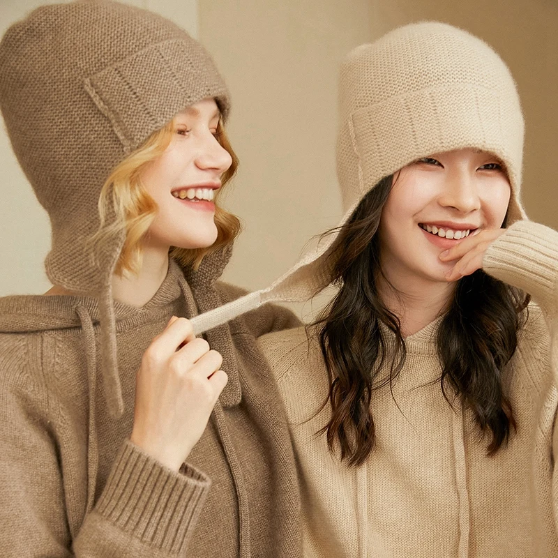 2021 Winter Autumn 100% Goat Cashmere Women Hats Fashion Headgears 3Colors Soft Warm  Accessories For Ladies