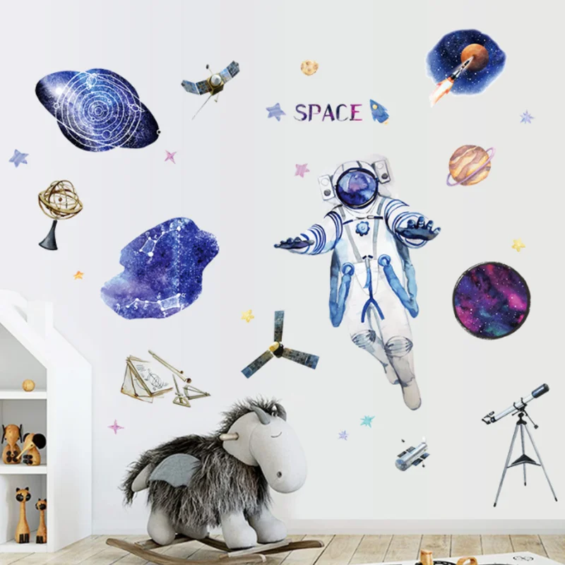 2 Vellen Ruimte Astronaut Muur Statische Sticker Diy Kind Slaapkamer Studie Woonkamer Achtergrond Decor Party Scene Stickers 30*90Cm