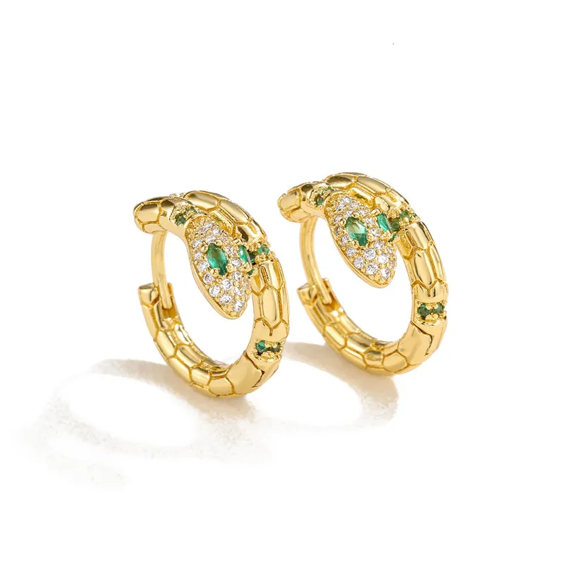 High Quality Colorful Crystal Zirconia Snake Earrings Punk Style Gold Color Small Hoop Earrings Jewelry