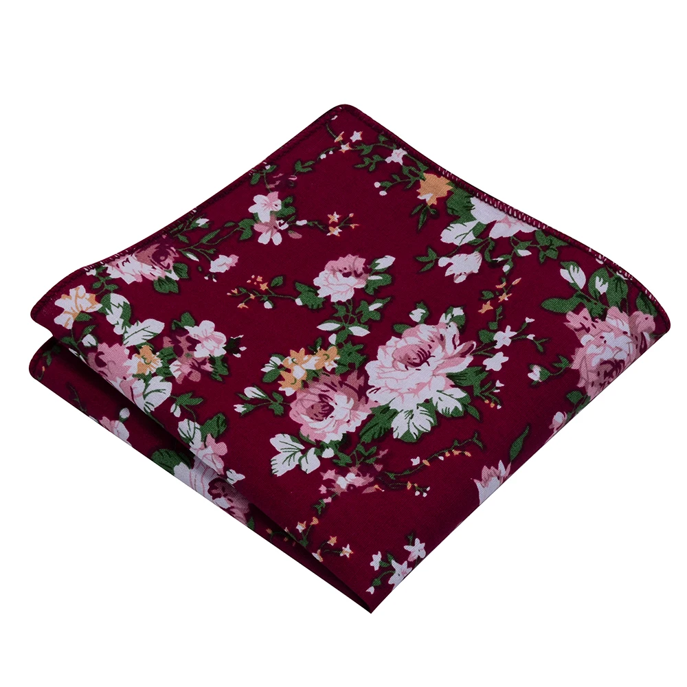 Ricnais Classic Vintage Floral Cotton Pocket Square Red Bule Print Handkerchief For Men Woman Chest Costome Hanky 22cm*22cm