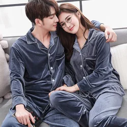 Couple Winter Warm Pajamas Women Men Velvet Long Sleeve Long Pants Home Sleepwear Ladies Velour Night Pyjamas Set