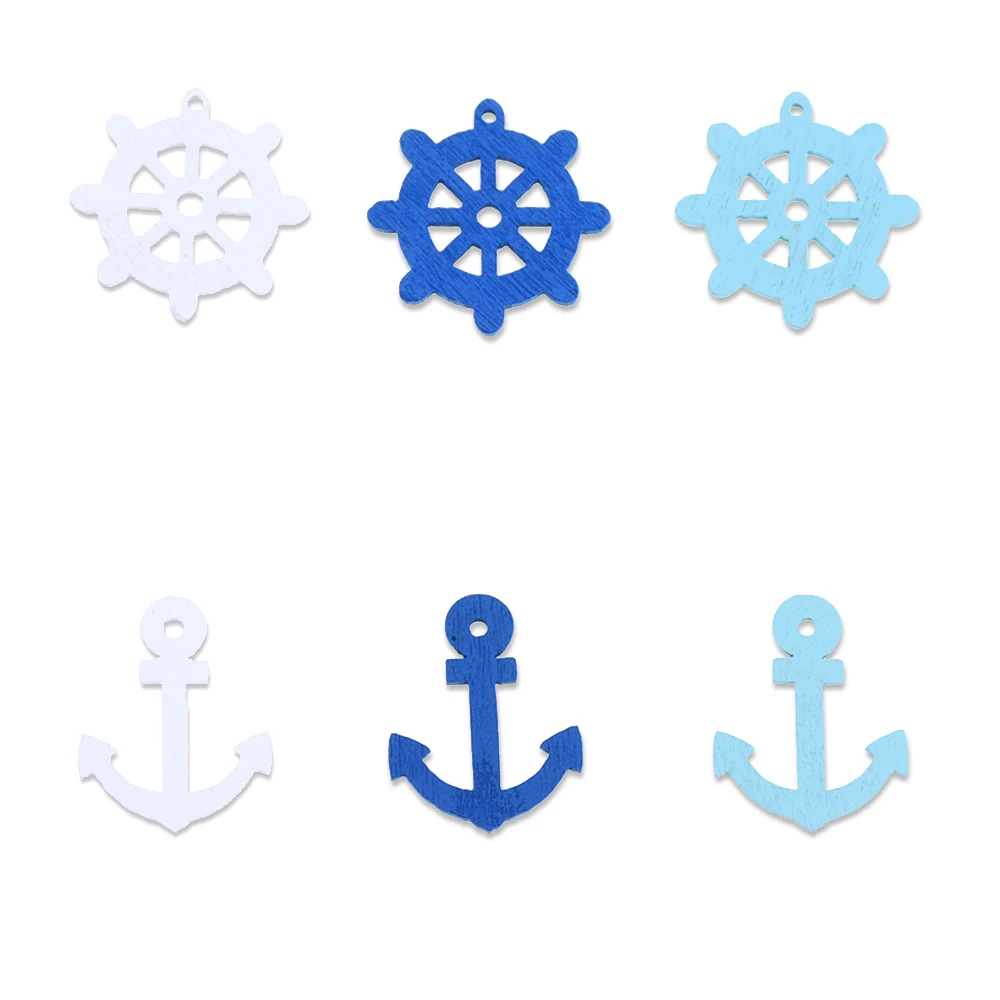 50pcs 25MM Wooden Mini Sea Boat Rudder/Anchor Nautical Craft DIY Sewing Wooden Buttons  Mediterranean Style Home Embellishments