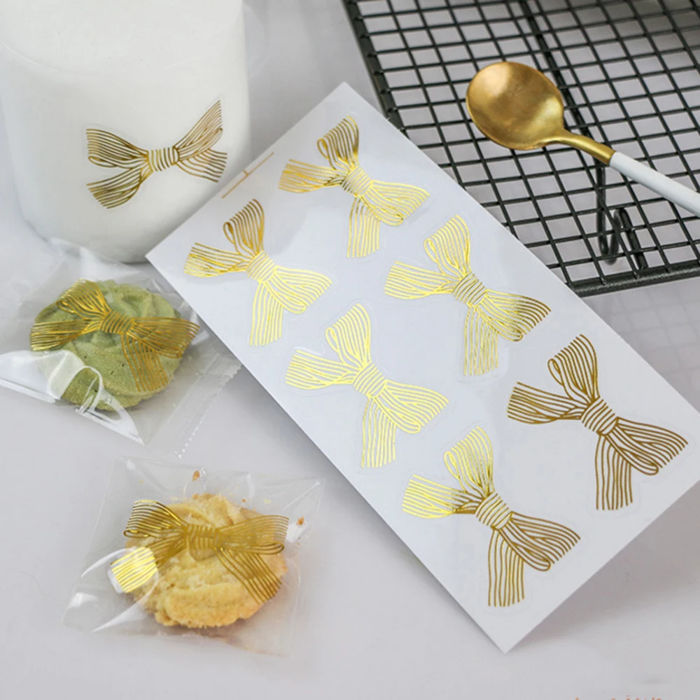 Bonito Golden Big Bow Sticker, Bolo Adesivo Artesanal de Ouro, Embalagem de Doces Doces, Etiqueta de selagem, Papelaria, 60pcs por lote