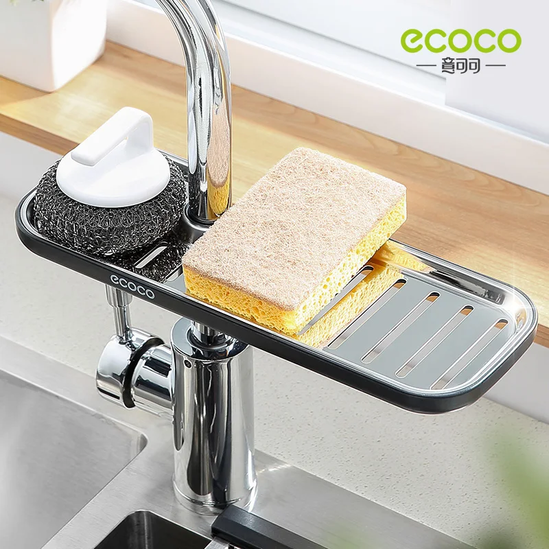 ECOCO Faucet Sponge Soap Drainage Storage Rack Sink Adjustable Dish Cloth   Drain Holder Bathroom Kitchen Accessories Organizer