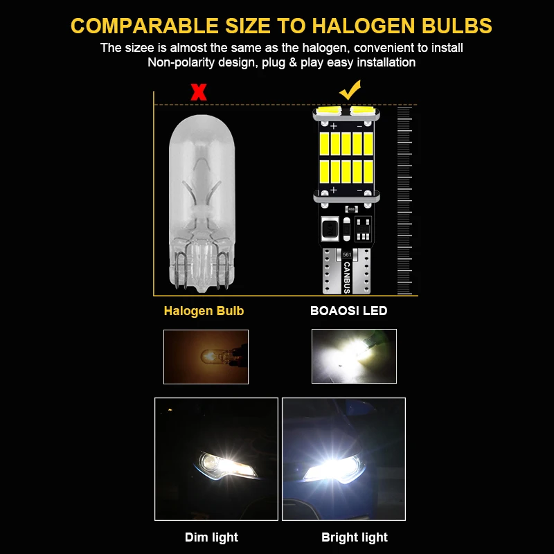 BOAOSI 2x T10 4014SMD LED Error Free Eyebrow Eyelid Light Bulb For Opel Astra h j g Corsa Zafira Insignia Vectra b c d