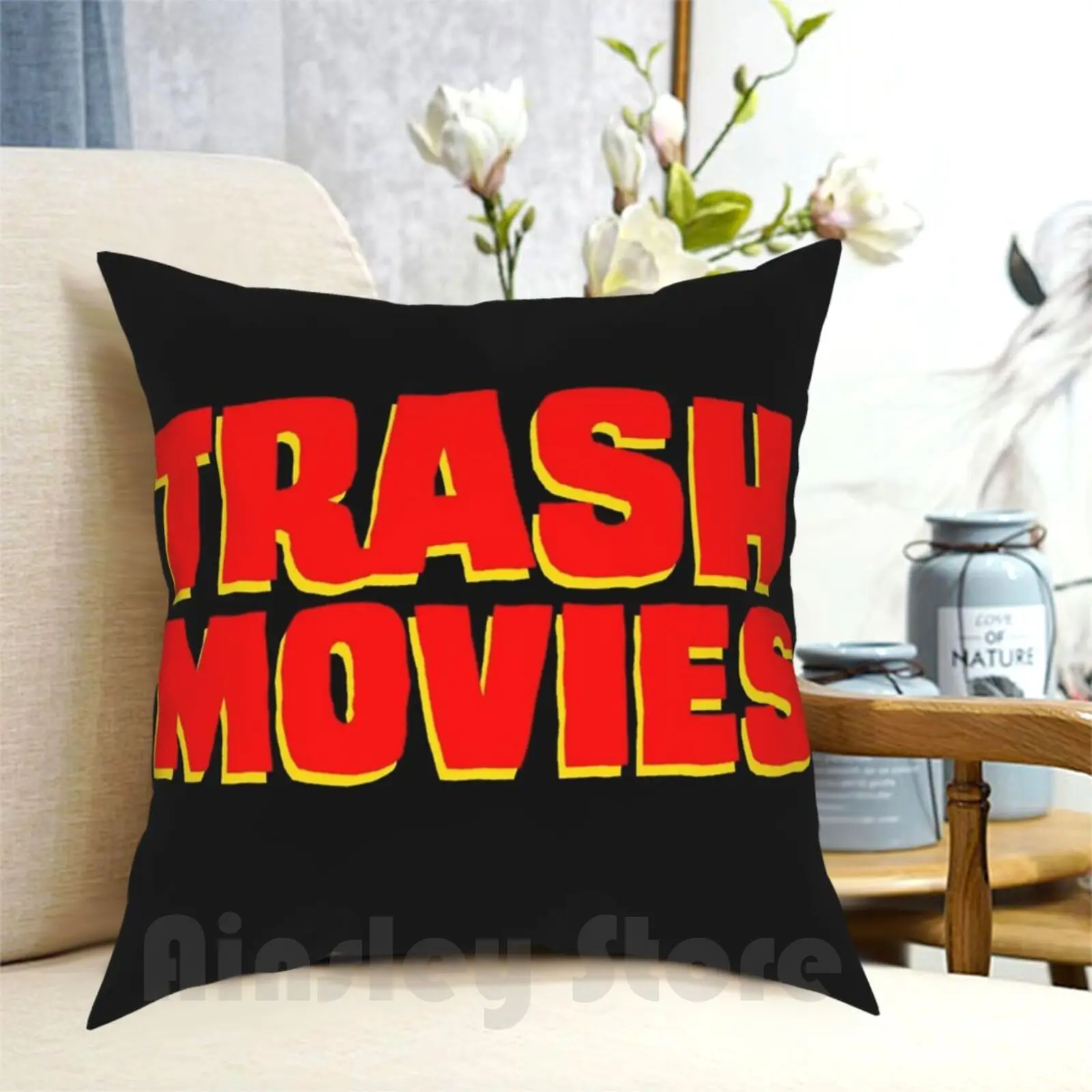 Trash Movies Pillow Case Printed Home Soft Throw Pillow Movies Horror 70S 80S Trash Movies Trash Old School Vhs