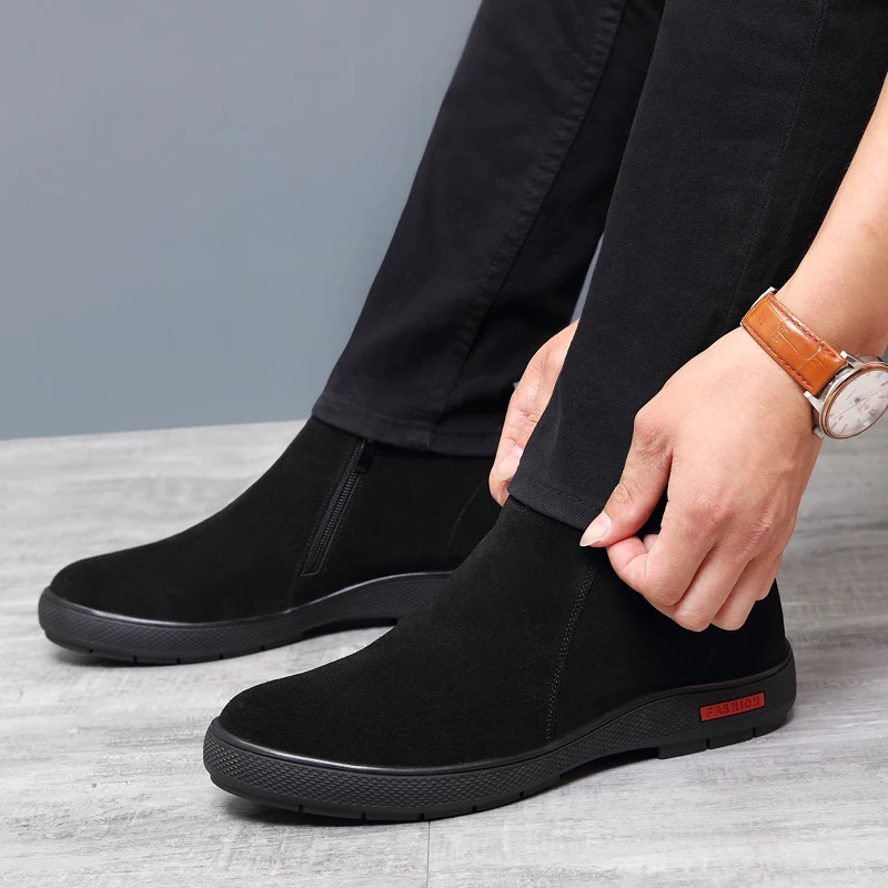 Brand New Men Suede Leather Boots Winter Men\'s Cotton-Padded Shoes Pure Wool Warm Male Non-Slip Casual Shoes M9855