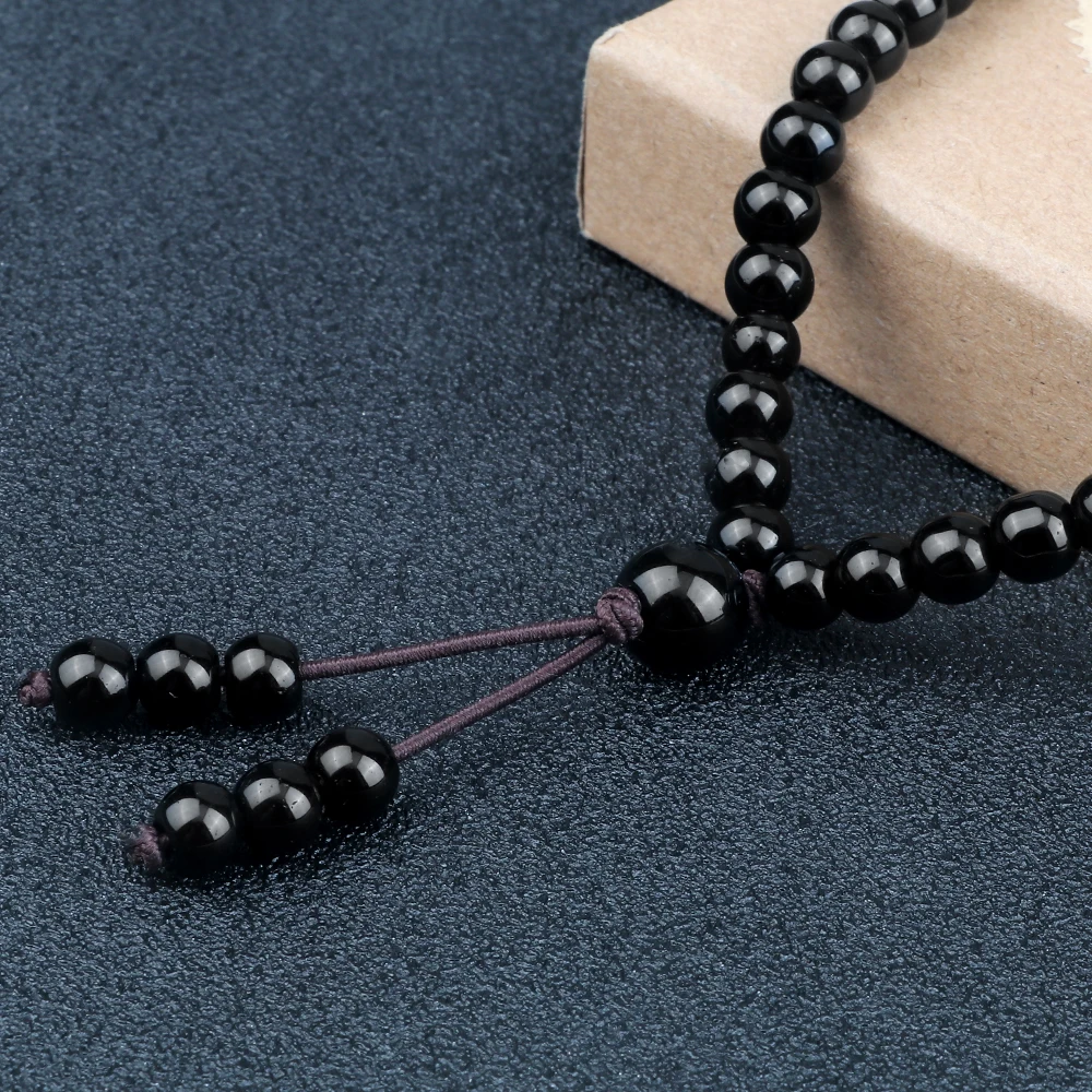 Shiny Black Natural Stone Beaded Necklace Obsidian Matte Onyx 108 Mala Beads Wrap Bracelet Meditation Yoga Jewelry for Women Men