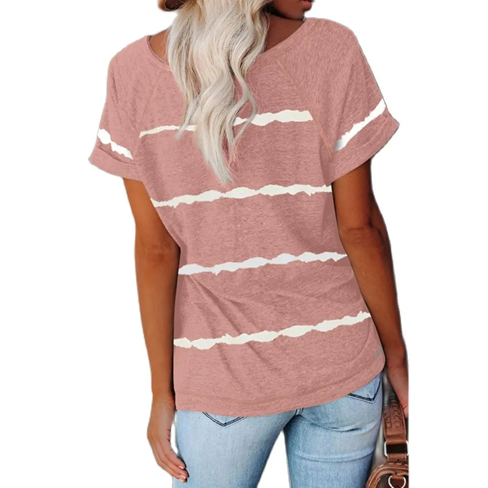 2022 New Summer Striped Cotton T-Shirt Women Short Sleeve Round Neck T Shirt Casual Loose Tops Ladies Fashion Streetwear Clothes