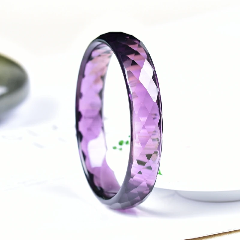 Genuine Natural Purple Amethyst Quartz Crystal Carved Faceted Cut Women Bangle Bracelet Amethyst 62mm 60mm 58mm 56mm 54mm AAAAAA