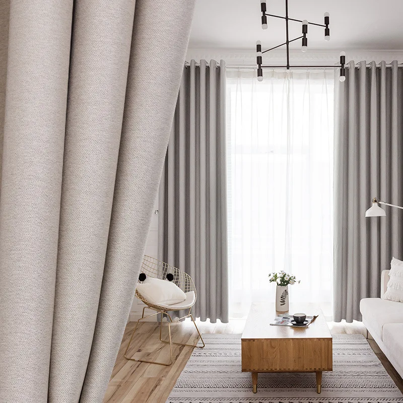 

Curtains for Living Room Dining Bedroom Blackout Curtain Cloth Finished Curtain Shade Sound Insulation Modern Simple Landing