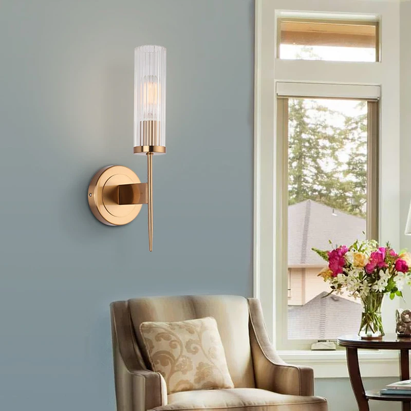 Европейская Золотая настенная лампа, светодиодный светильник для домашнего декора, спальни, гостиной, металлическое стекло, коридор, комнатное бра, 5 Вт