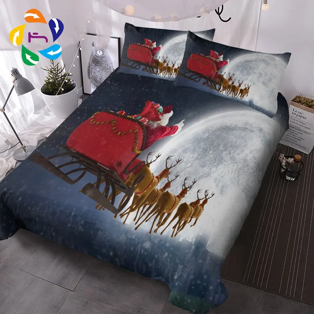 

BeddingOutlet Christmas deer flying to the moon Cover Home Textiles Bedclothes 3pcs Drop Ship