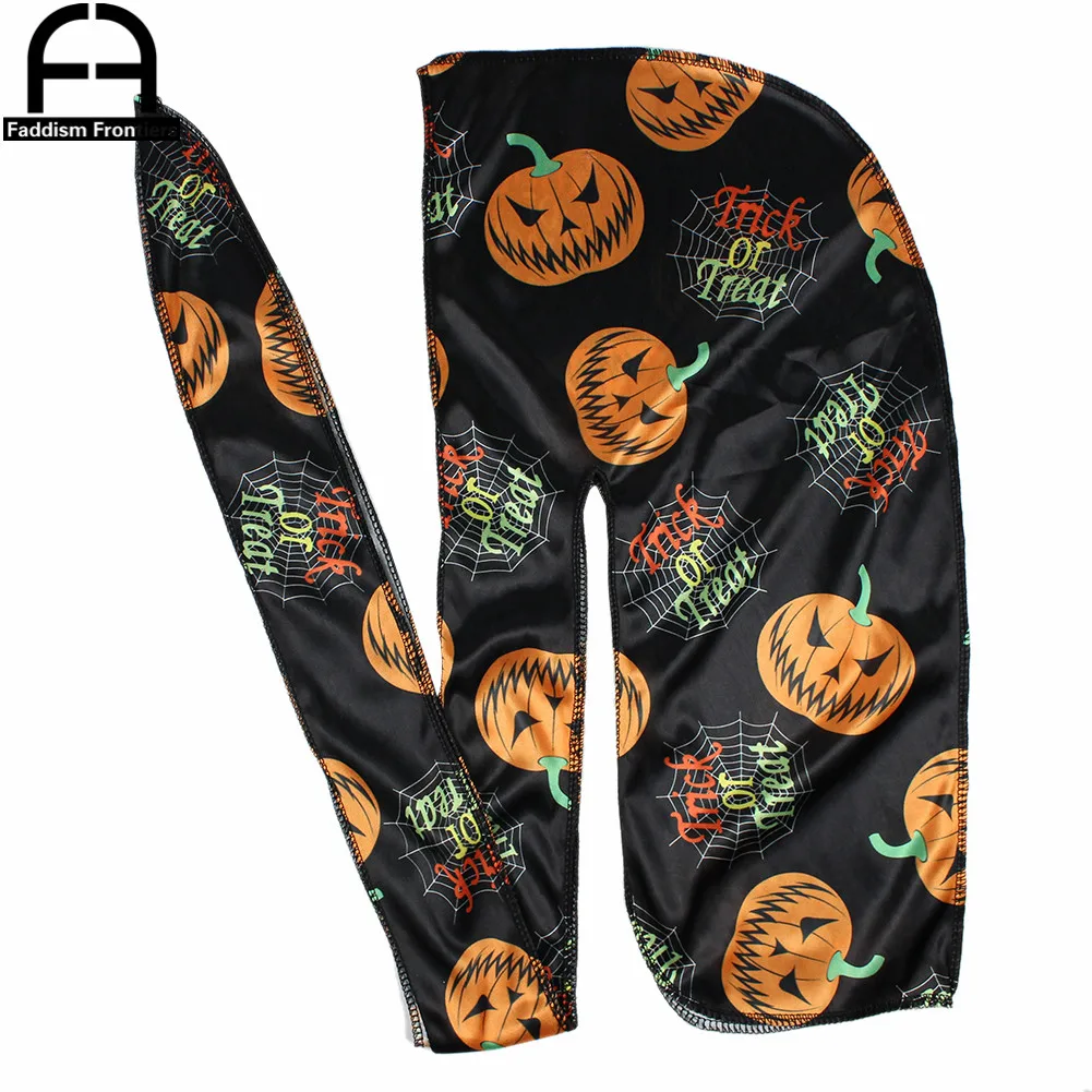 3 Colors Unisex Men Halloween Silk Durag Bandanas for Men Wave Cap Cartoon Print Silky Durags Headwear Durag