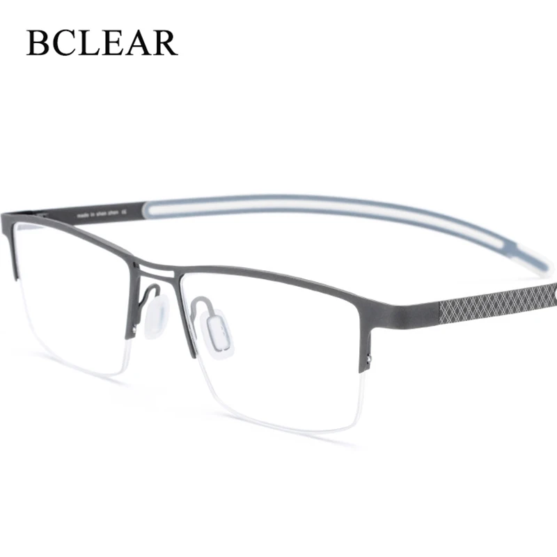 BCLEAR Pure Titanium Glasses Frame Men Square Eyewear Male Classic Half Optical Prescription Eyeglasses Frames Antiskid Silicone