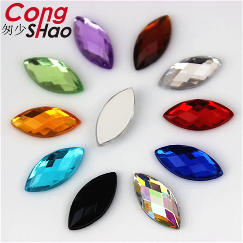 Cong Shao 100PCS 7*15mm Colorful Horse Eye Flatback Acrylic Rhinestone Trim Stones And Crystals DIY Decoration Accessories 8Y720