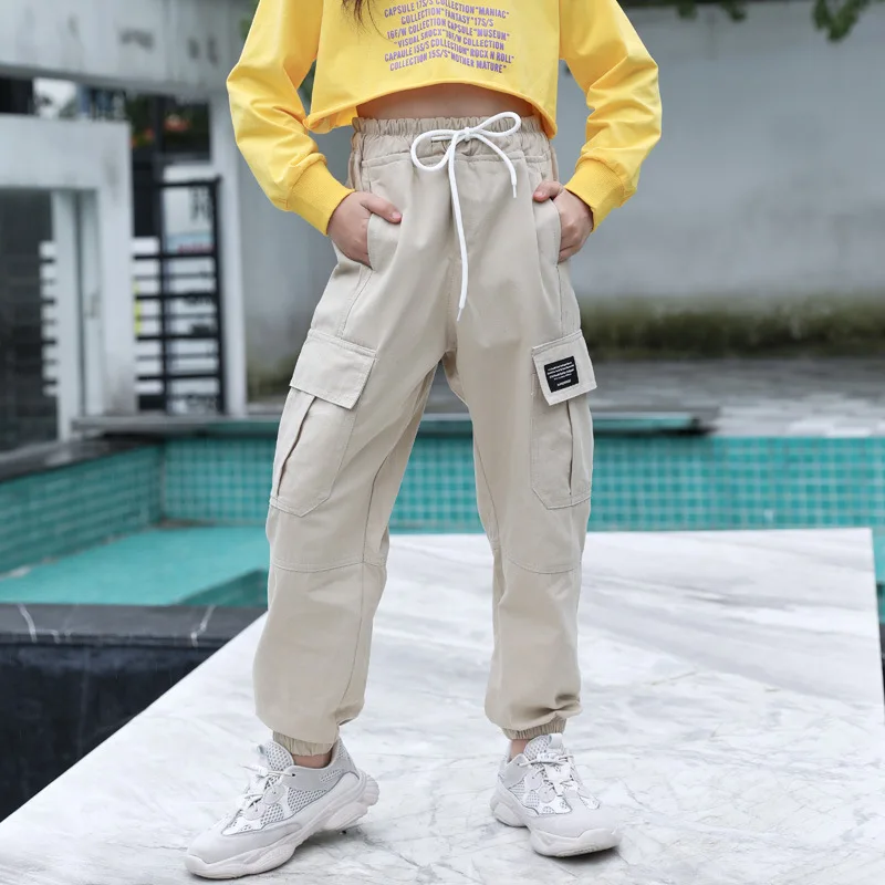 Trend Clothing Girls Pants Cotton Cargo Pants Multi-pocket Girls Sweatpants Elastic Waist Harem pants Kids Children Hip-hop Pant image 2