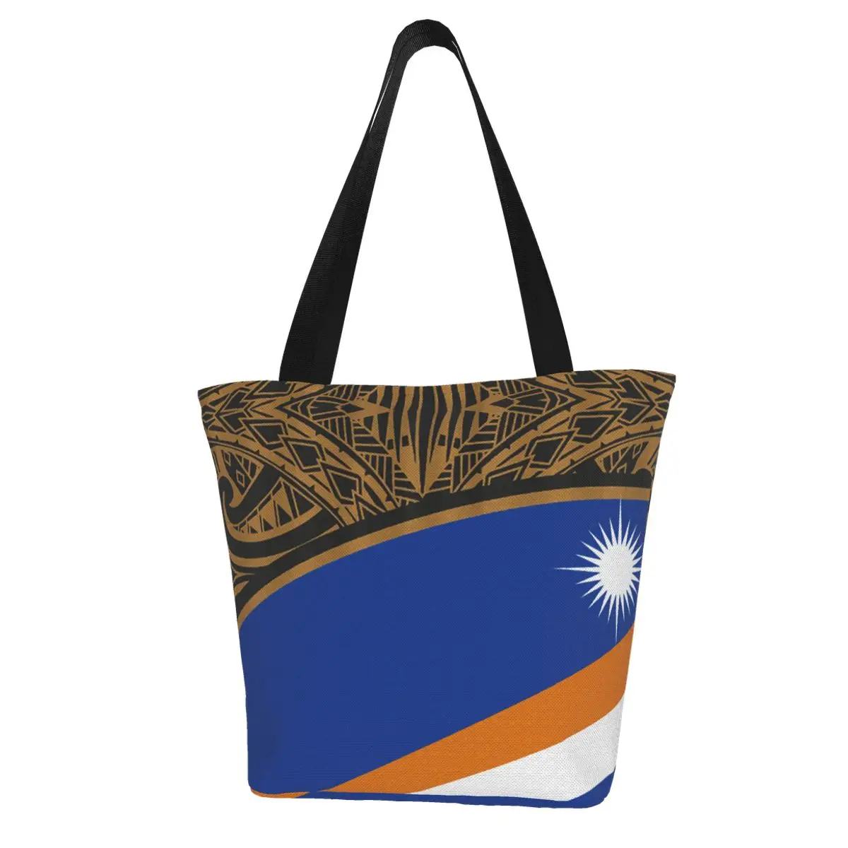 Polynesian Marshall Islands Print Women Handbags Large-Capacity Zipper Canvas Tote Bag Shopping Travel Eco Shopper Shoulder Bags