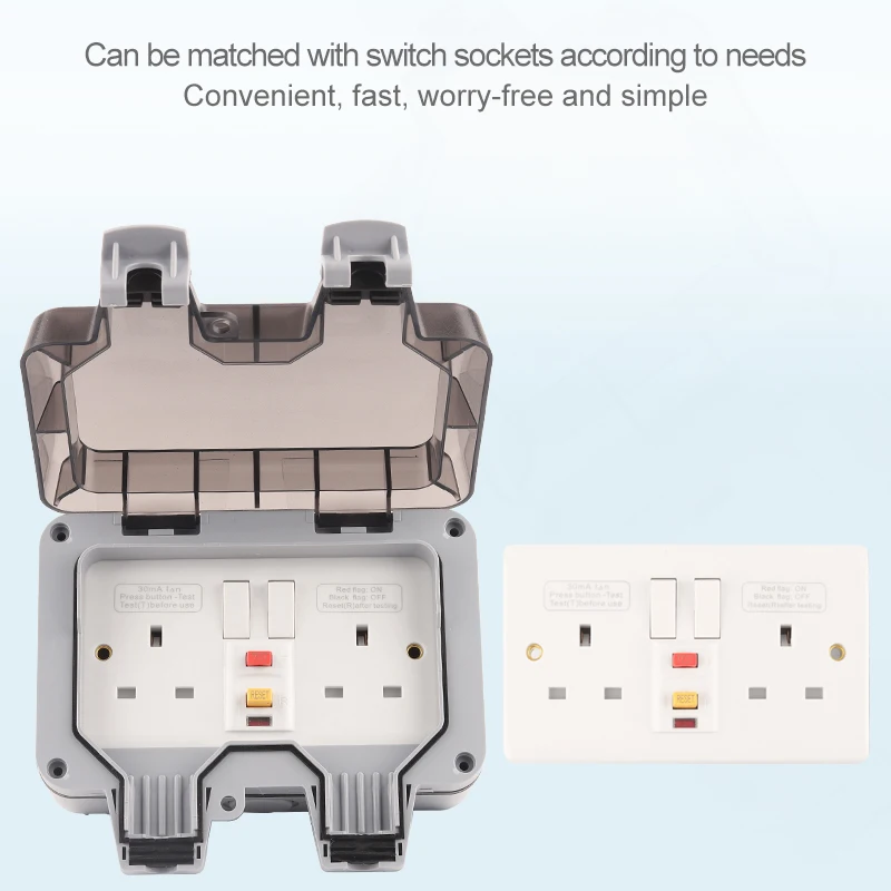 IP66 UK Standard RCD TYPE Plug Power Double Outlet Panel SwitchWaterproof Outdoor Wall Socket With Switch For Home Garden 13A