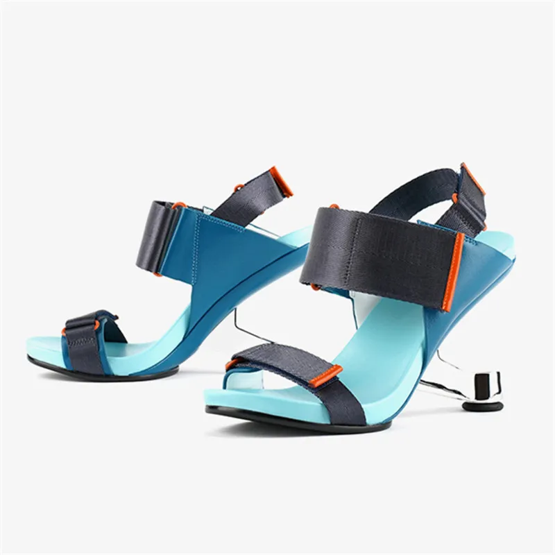 Designer Strange Metal Heel Women Sandals Mixed Color Wedge Shoes Sandalias Feminina 8CM High Heels Sexy Women Pumps