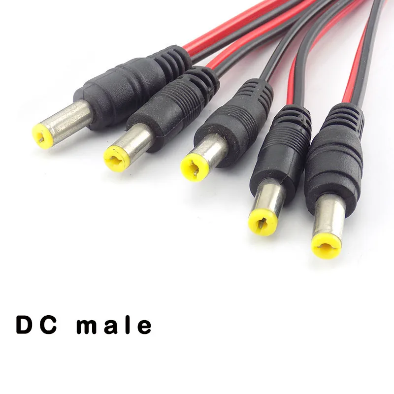 Conector macho de CC de 2,1x5,5mm, Cable de extensión Pigtail de 12V para controlador de tira de luz LED, Conector de cámara Cctv, Cable de CC de 12V