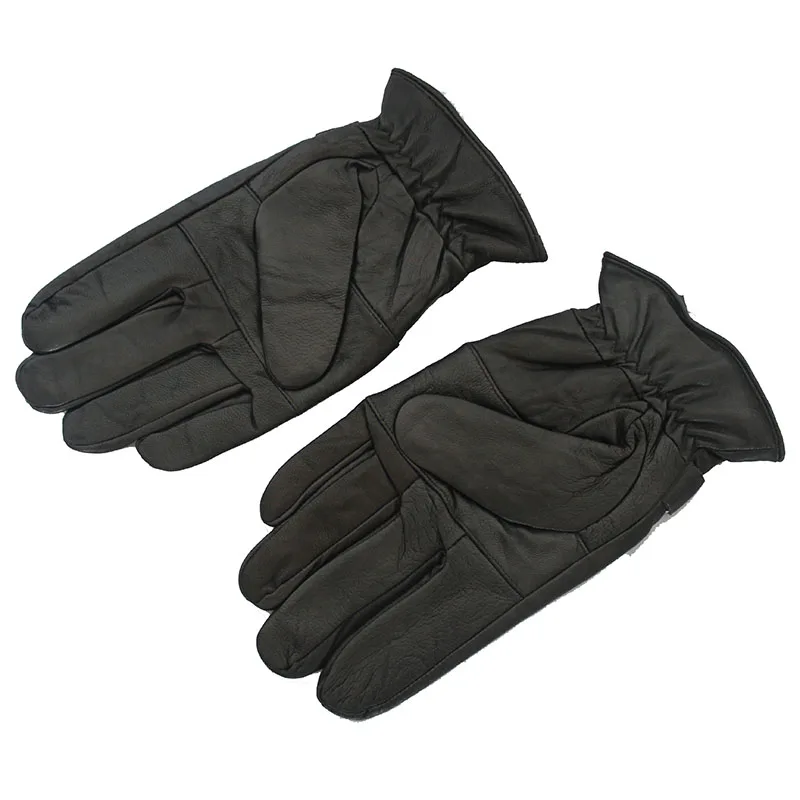 Guantes cálidos de cuero genuino para hombre, manoplas de conducción con dedos a la moda, de piel de oveja para exteriores, color negro, invierno,