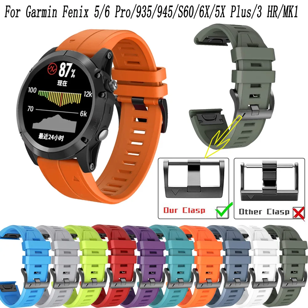 Correa de silicona deportiva para reloj Garmin Fenix 6X 6 Pro 5X 5 Plus 3HR Fenix 7X 7, de liberación rápida, 26 y 22mm