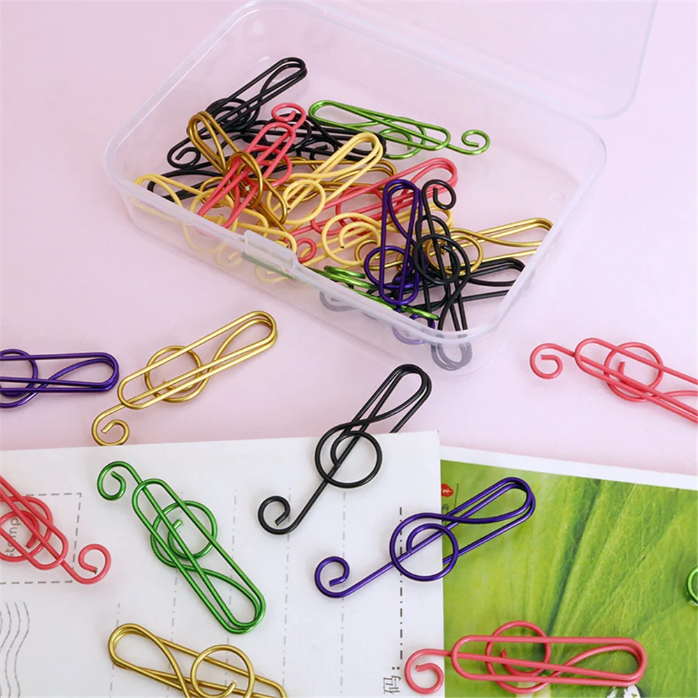 50 Stks/doos Kleurrijke Muziek Shaped Paperclips Decoratieve Kleurrijke Decor Voor Kantoorbenodigdheden Paperclip