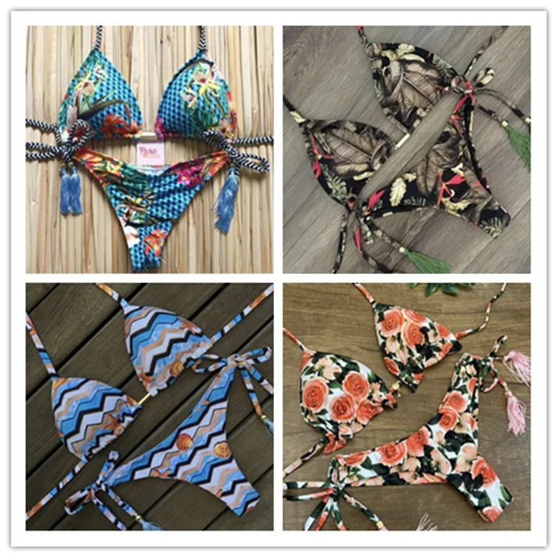 String Bikini Leave Print Brazilian Swimwear Women Sexy Halter Micro Swimsuit Thong Bikini 2020 Bathing Suit Women Mini Biquini