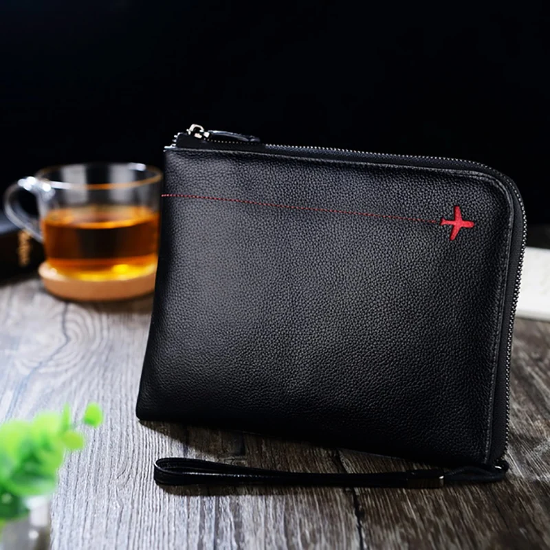 Genuine Leather Clutch Wallet Men Handbag Long Wallet Luxury Brand Male Money Bag Travel Passport Purse With Cell phone Pocket