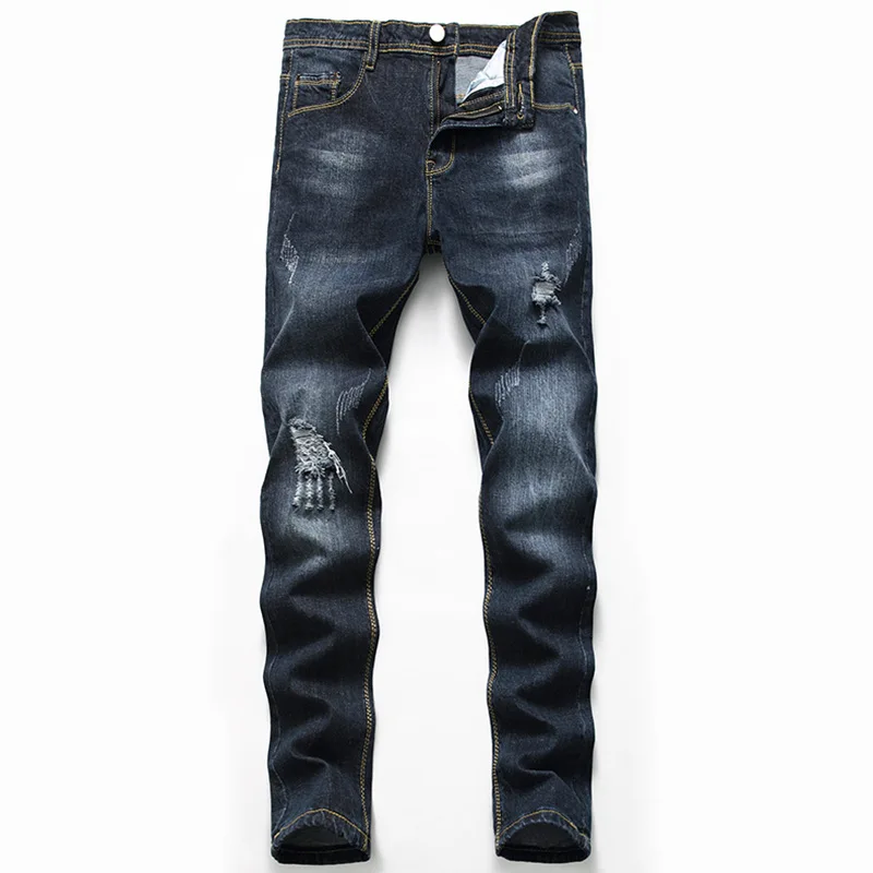 

European American Style New Men's Fashion Slim Jeans Stretch Ripped Black For Paint Trousers Streetwear Hip Hop Male Denim Pants