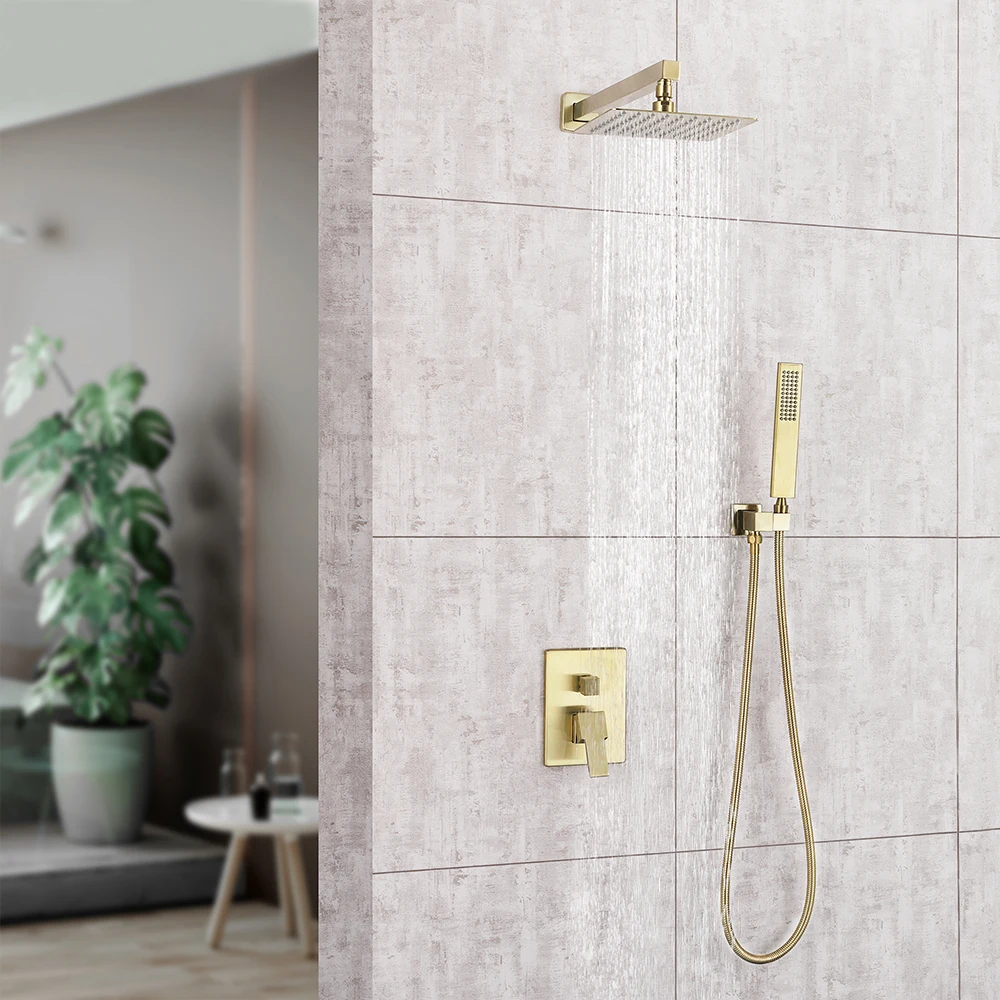 

SKOWLL Bathroom Shower Set wall Mount Rain Shower Head Single Handle Rainfall shower with 2 Way Shower Valve Kit HG-8232, Gold