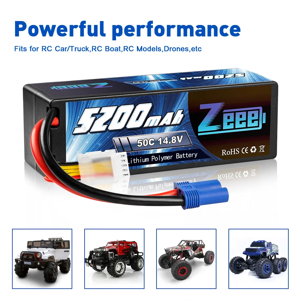 Zeee-Batterie Lipo avec prise EC5, boîtier rigide pour voiture RC, Bumosquito, Truggy, Inoler, Monster Boat, FPV Drone Model Parts, 4S, 14.8V, 5200mAh, 50C