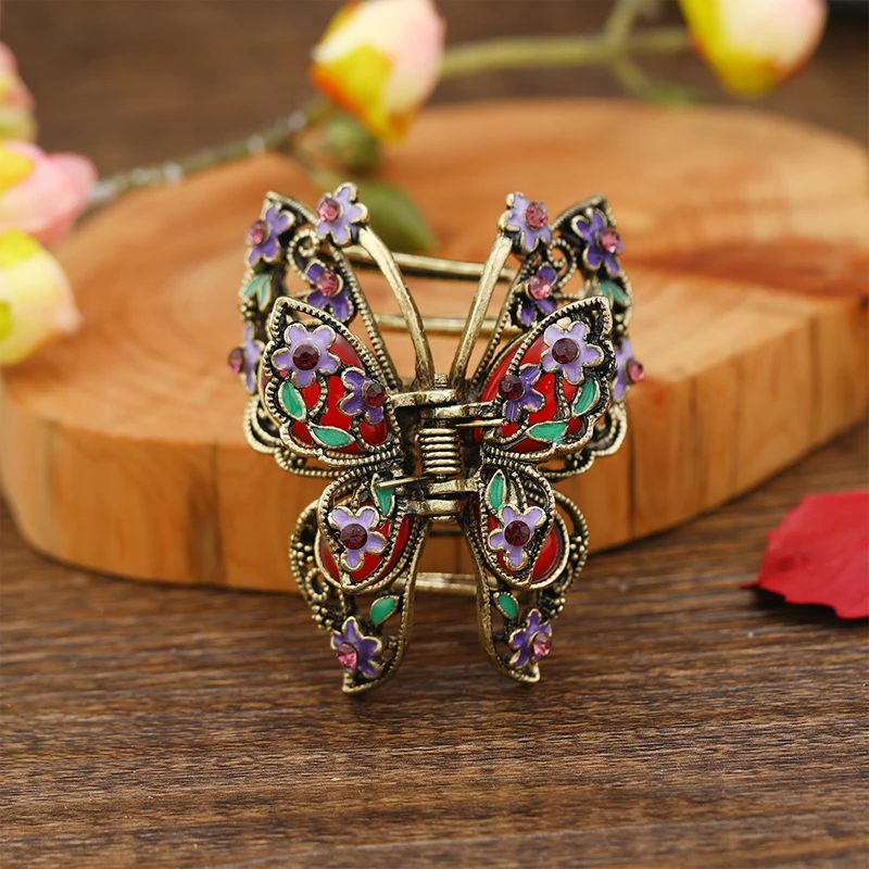 Morkoplea Vintage Butterfly Hair Claw Resin Stone Insect Hair Clip Accessories Women Banquet Hair Jewelry Gift