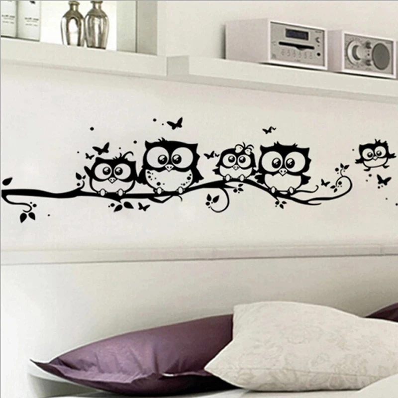 

Cartoon Cute Owl On Tree Wall Sticker Living Room Background Animals Art Decals For Kids Room Decorations Removable Stickers