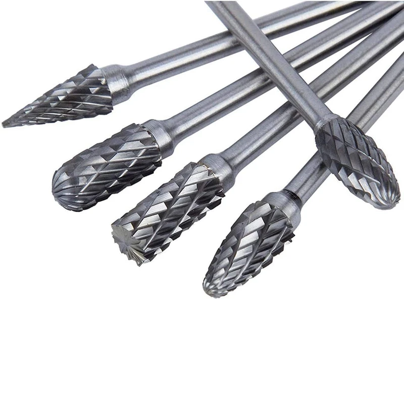 10Pc 6 Inch Long Double Cut Tungsten Solid Carbide Rotary Burrs Set 1/8 Inch(m) Shank Twist Drill Bit for Rotary Tools