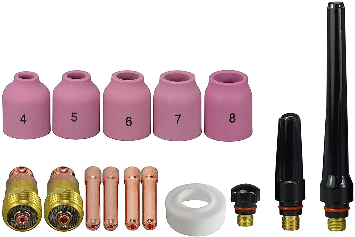 RIVERWELD 15pcs TIG Stubby Gas Lens 17GL116 10N23S 1.6mm 17GL332 10N24S 2.4mm Alumina Nozzles 53N series for SR WP 17 18 26